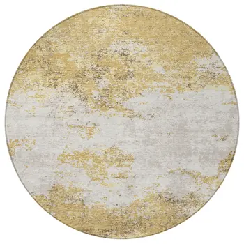 8' Gold Brown And Beige Round Abstract Washable Indoor Outdoor Area Rug