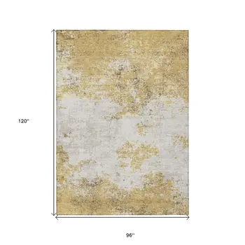 8' X 10' Gold Brown And Beige Abstract Washable Indoor Outdoor Area Rug