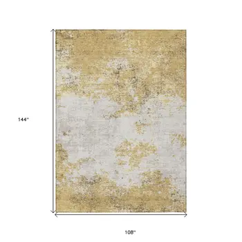 9' X 12' Gold Brown And Beige Abstract Washable Indoor Outdoor Area Rug