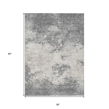 3' X 5' Gray And Beige Abstract Washable Indoor Outdoor Area Rug
