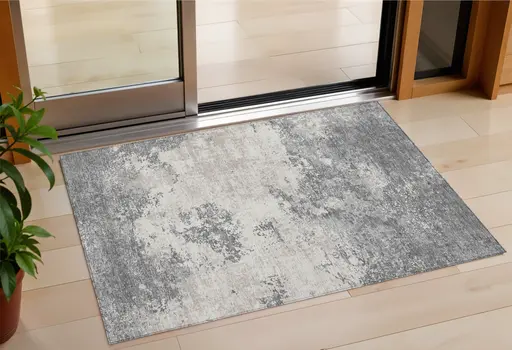 3' X 5' Gray And Beige Abstract Washable Indoor Outdoor Area Rug