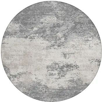 8' Gray And Beige Round Abstract Washable Indoor Outdoor Area Rug