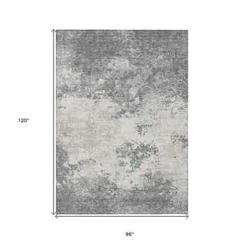 8' X 10' Gray And Beige Abstract Washable Indoor Outdoor Area Rug