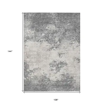 9' X 12' Gray And Beige Abstract Washable Indoor Outdoor Area Rug