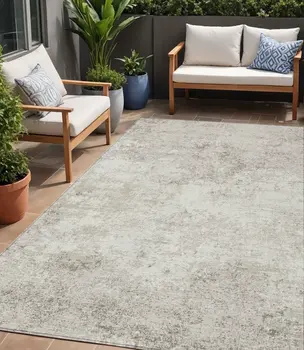5' X 8' Ivory And Beige Abstract Washable Indoor Outdoor Area Rug