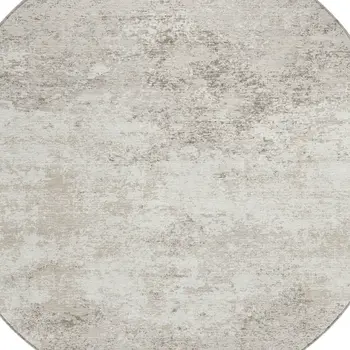 8' Ivory And Beige Round Abstract Washable Indoor Outdoor Area Rug