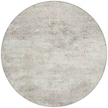 8' Ivory And Beige Round Abstract Washable Indoor Outdoor Area Rug