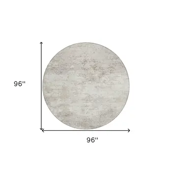 8' Ivory And Beige Round Abstract Washable Indoor Outdoor Area Rug