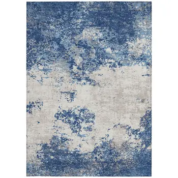 3' X 5' Navy Blue And Ivory Abstract Washable Indoor Outdoor Area Rug