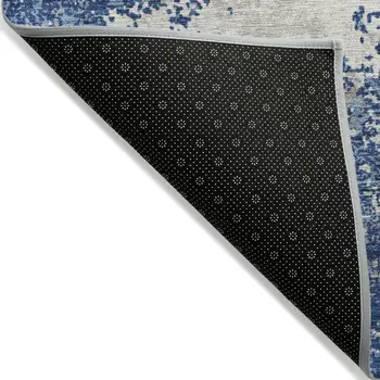 3' X 5' Navy Blue And Ivory Abstract Washable Indoor Outdoor Area Rug