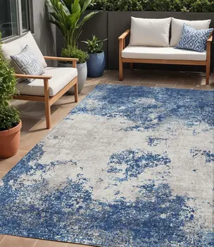 5' X 8' Navy Blue And Ivory Abstract Washable Indoor Outdoor Area Rug