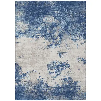 5' X 8' Navy Blue And Ivory Abstract Washable Indoor Outdoor Area Rug