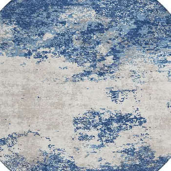 8' Navy Blue And Ivory Round Abstract Washable Indoor Outdoor Area Rug