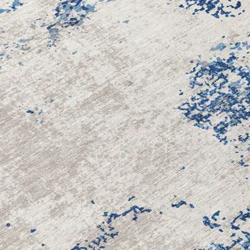 8' Navy Blue And Ivory Round Abstract Washable Indoor Outdoor Area Rug
