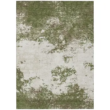 3' X 5' Olive Green Gray And Ivory Abstract Washable Indoor Outdoor Area Rug