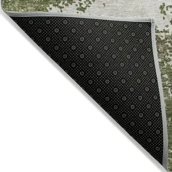3' X 5' Olive Green Gray And Ivory Abstract Washable Indoor Outdoor Area Rug