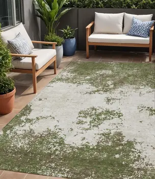 5' X 8' Olive Green Gray And Ivory Abstract Washable Indoor Outdoor Area Rug