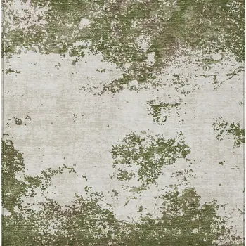 5' X 8' Olive Green Gray And Ivory Abstract Washable Indoor Outdoor Area Rug