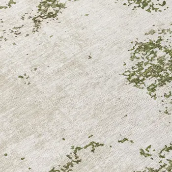 8' Olive Green Gray And Ivory Round Abstract Washable Indoor Outdoor Area Rug