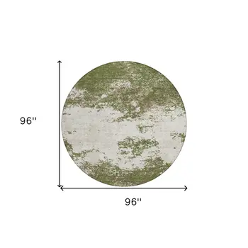 8' Olive Green Gray And Ivory Round Abstract Washable Indoor Outdoor Area Rug