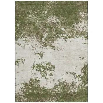 8' X 10' Olive Green Gray And Ivory Abstract Washable Indoor Outdoor Area Rug
