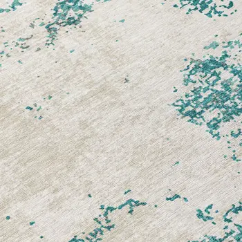8' Teal Blue Ivory And Gray Round Abstract Washable Indoor Outdoor Area Rug