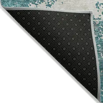 8' X 10' Teal Blue Ivory And Gray Abstract Washable Indoor Outdoor Area Rug