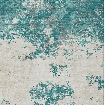 8' X 10' Teal Blue Ivory And Gray Abstract Washable Indoor Outdoor Area Rug