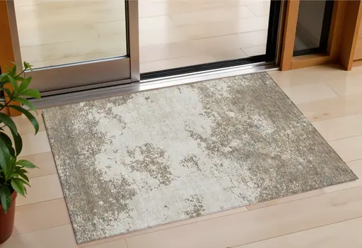 3' X 5' Taupe And Beige Abstract Washable Indoor Outdoor Area Rug