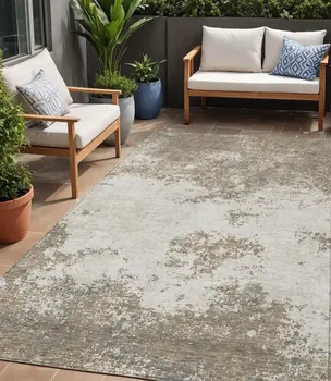 5' X 8' Taupe And Beige Abstract Washable Indoor Outdoor Area Rug