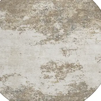 8' Taupe And Beige Round Abstract Washable Indoor Outdoor Area Rug