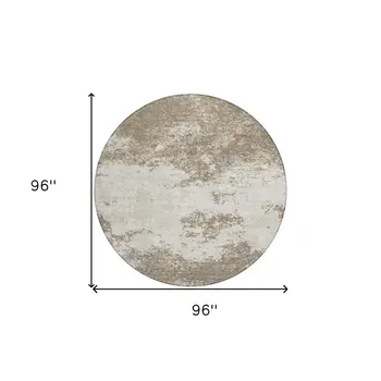 8' Taupe And Beige Round Abstract Washable Indoor Outdoor Area Rug