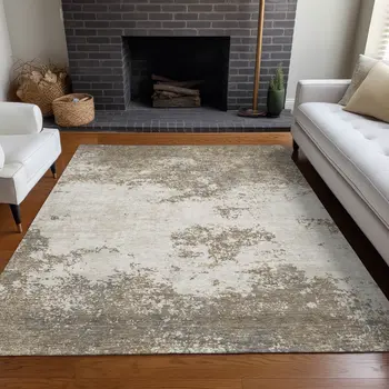 8' X 10' Taupe And Beige Abstract Washable Indoor Outdoor Area Rug