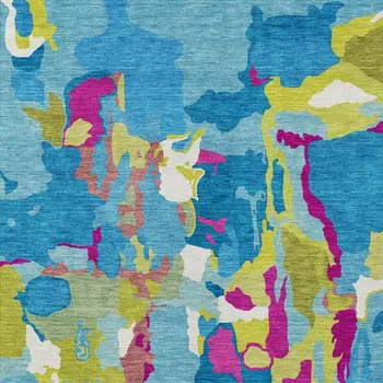 3' X 5' Aqua Green And Pink Abstract Washable Indoor Outdoor Area Rug