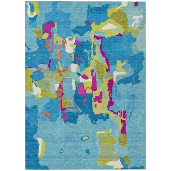 10' X 14' Aqua Green And Pink Abstract Washable Indoor Outdoor Area Rug
