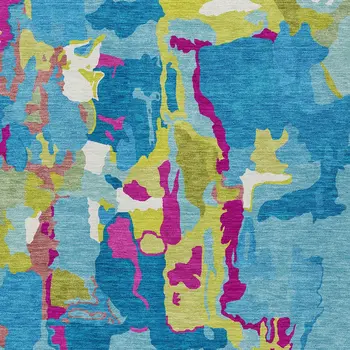 10' X 14' Aqua Green And Pink Abstract Washable Indoor Outdoor Area Rug