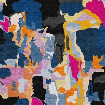 5' X 8' Black Blue And Pink Abstract Washable Indoor Outdoor Area Rug