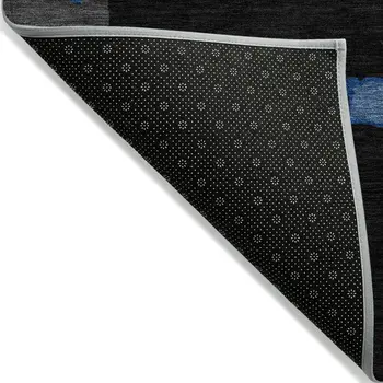 8' X 10' Black Blue And Pink Abstract Washable Indoor Outdoor Area Rug