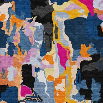 8' X 10' Black Blue And Pink Abstract Washable Indoor Outdoor Area Rug