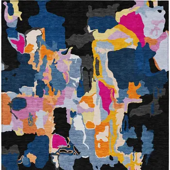 8' X 10' Black Blue And Pink Abstract Washable Indoor Outdoor Area Rug