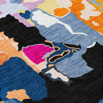 8' X 10' Black Blue And Pink Abstract Washable Indoor Outdoor Area Rug