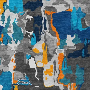 5' X 8' Charcoal Copper And Teal Blue Abstract Washable Indoor Outdoor Area Rug