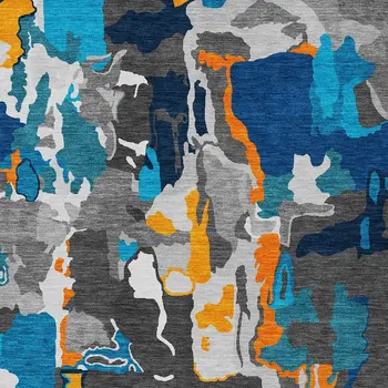 8' X 10' Charcoal Copper And Teal Blue Abstract Washable Indoor Outdoor Area Rug