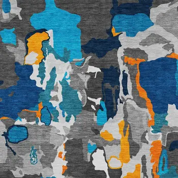 9' X 12' Charcoal Copper And Teal Blue Abstract Washable Indoor Outdoor Area Rug