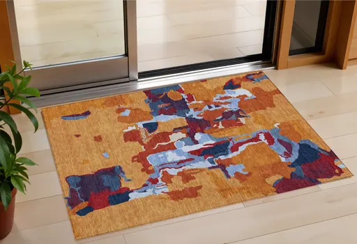 3' X 5' Copper Gray And Burgundy Abstract Washable Indoor Outdoor Area Rug