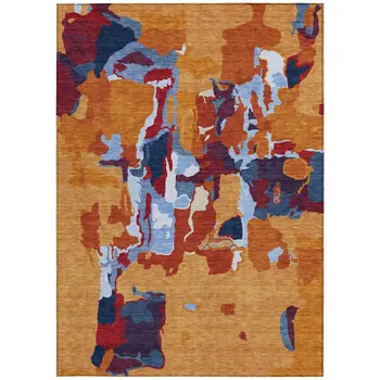 5' X 8' Copper Gray And Burgundy Abstract Washable Indoor Outdoor Area Rug