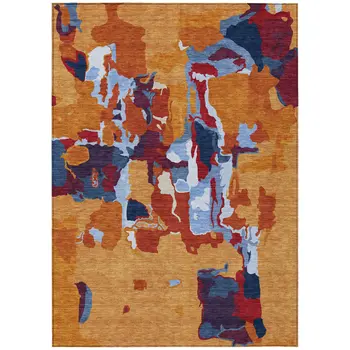 5' X 8' Copper Gray And Burgundy Abstract Washable Indoor Outdoor Area Rug
