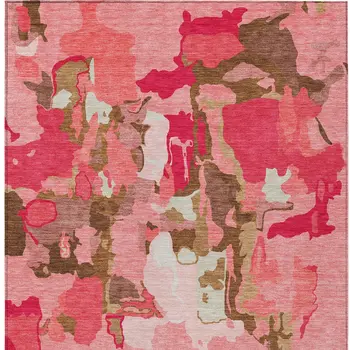 8' X 10' Coral Pink And Brown Abstract Washable Indoor Outdoor Area Rug