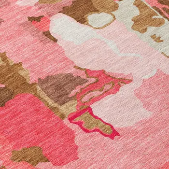 10' X 14' Coral Pink And Brown Abstract Washable Indoor Outdoor Area Rug