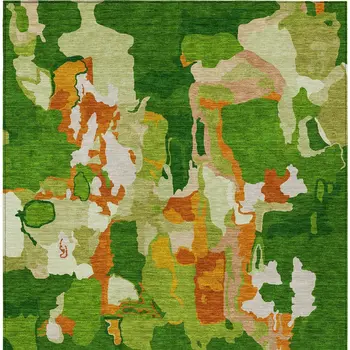 3' X 5' Green Copper And Brown Abstract Washable Indoor Outdoor Area Rug